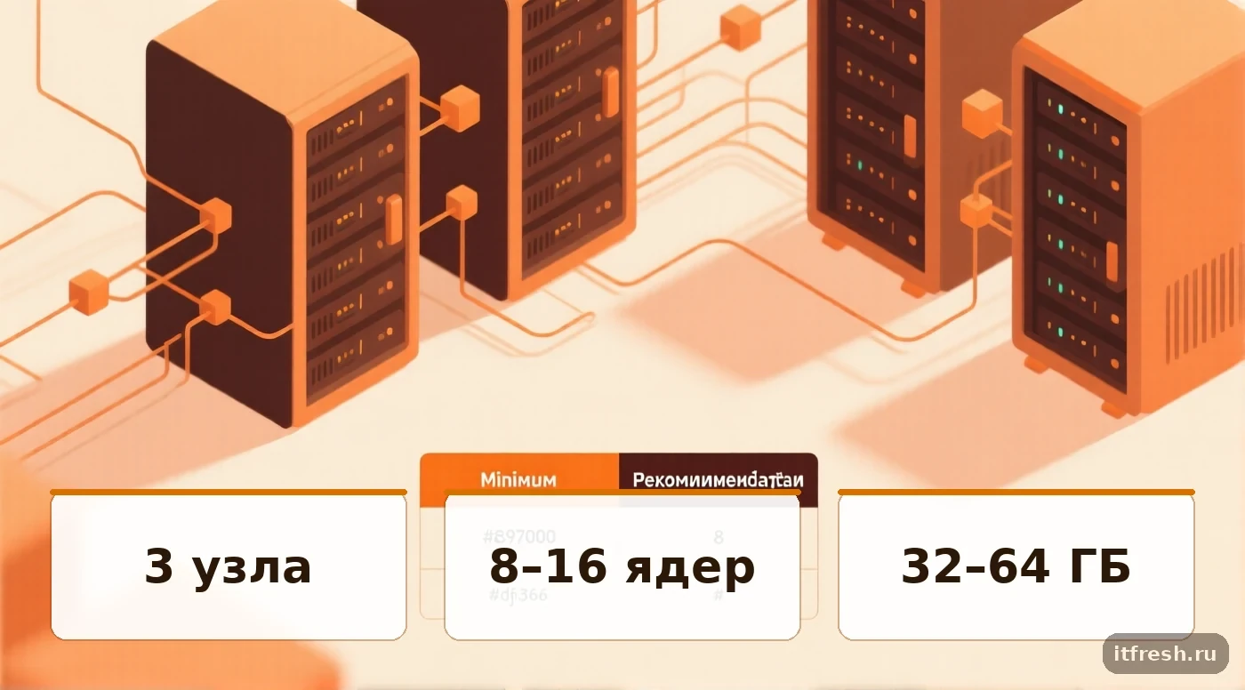 Сравнение минимальных и рекомендуемых параметров инфраструктуры для MariaDB Galera Cluster