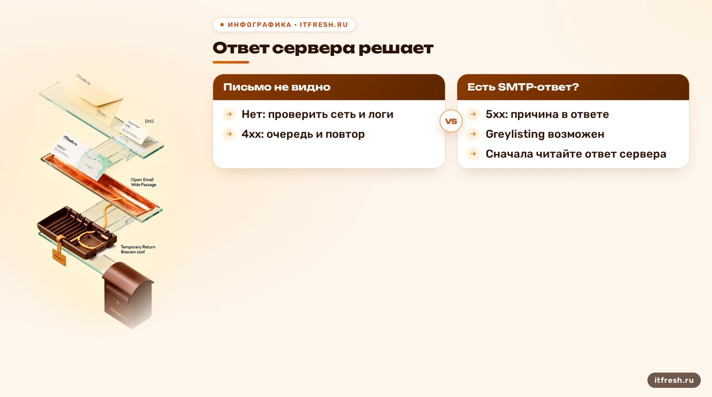 Дерево диагностики временных и постоянных SMTP-отказов