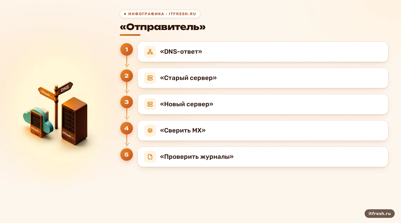 Схема проверки DNS-маршрута к старому или новому почтовому серверу