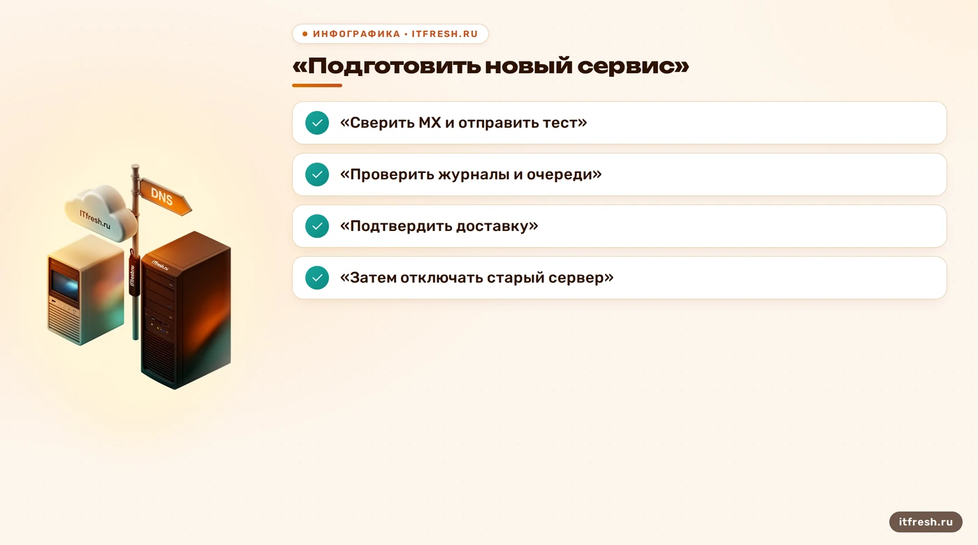 Чеклист безопасного переключения почты с проверкой нового и старого сервера
