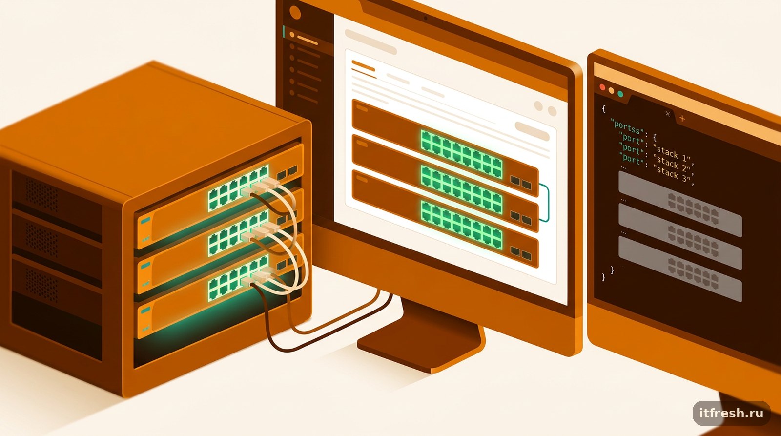 Стек коммутаторов Virtual Chassis в NetBox: веб-интерфейс показывает весь стек, API по device_id — только один коммутатор