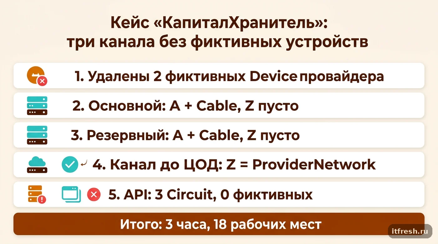 Чек-лист перенастройки трёх каналов провайдера в NetBox на кейсе компании КапиталХранитель, 18 рабочих мест