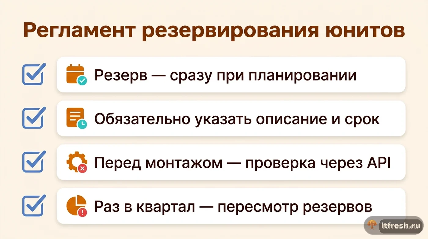 Чек-лист регламента резервирования юнитов в стойке через NetBox RackReservation