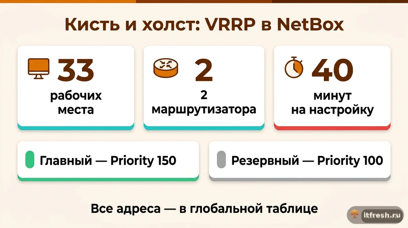 Цифры кейса заведения VRRP-пары маршрутизаторов художественной школы Кисть и холст в NetBox
