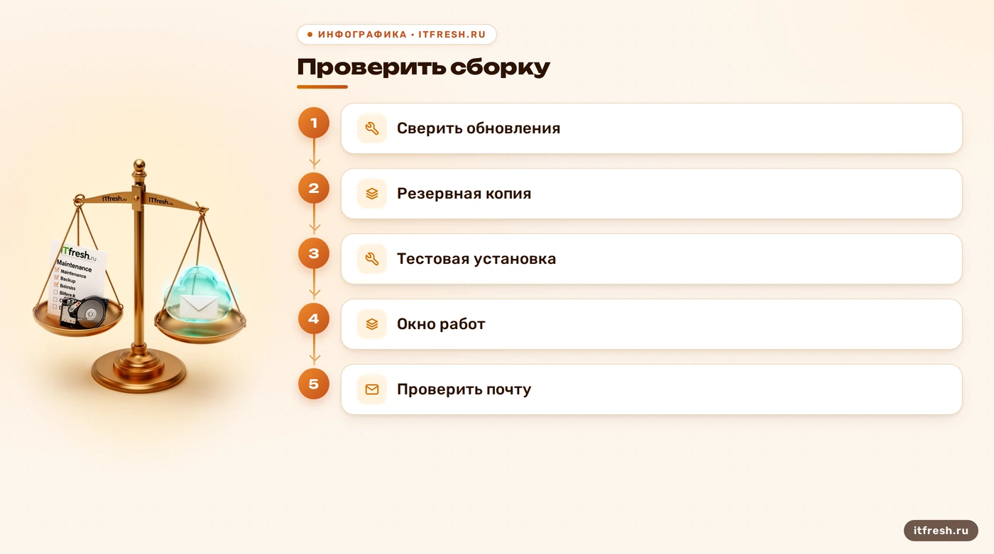 Порядок установки обновления Exchange Server и проверки почты