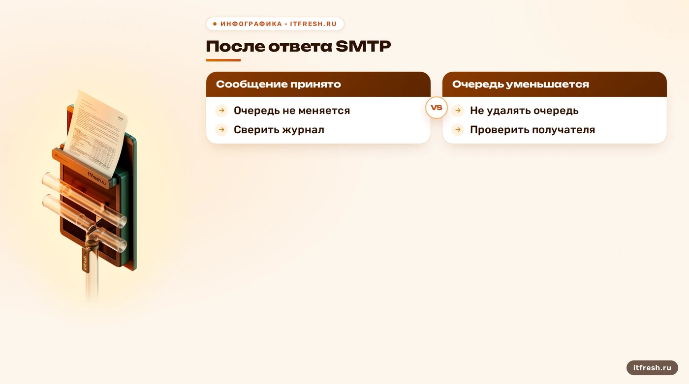 Дерево проверки очереди и доставки писем после ответа SMTP