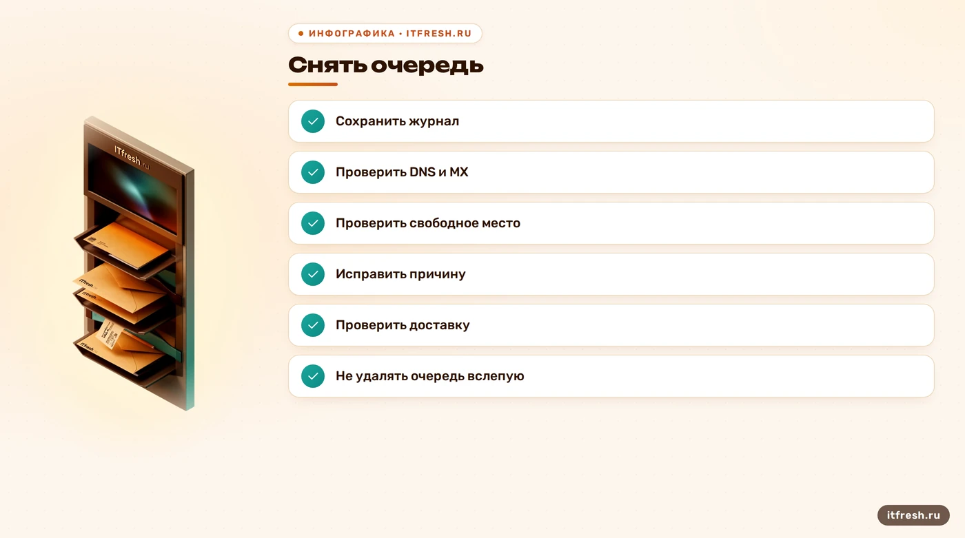 Чек-лист безопасной диагностики очереди Postfix