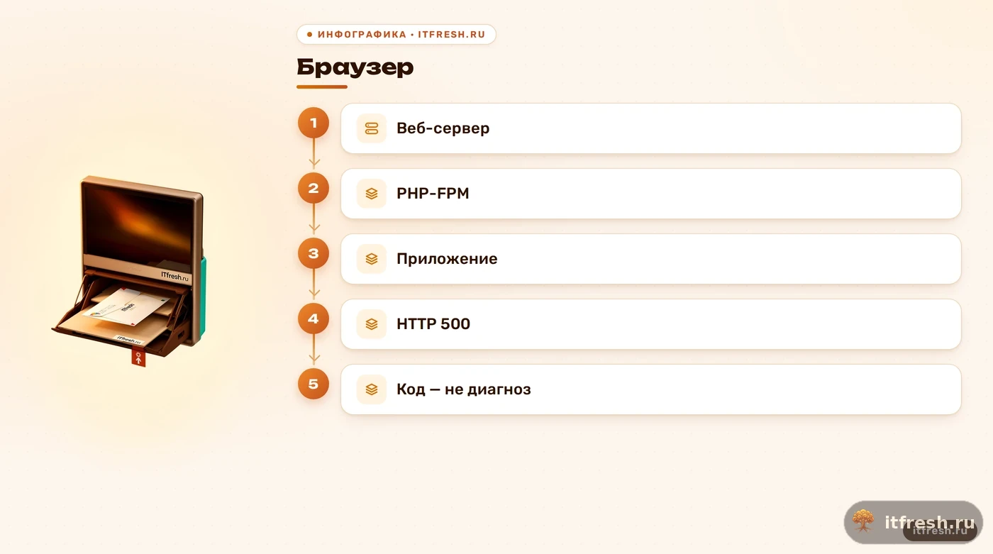Схема HTTP 500 в веб-почте и возможных слоёв обработки запроса