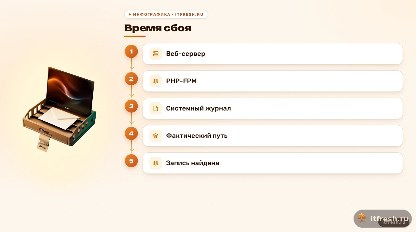Карта журналов веб-сервера, PHP-FPM и системы для ошибки 500