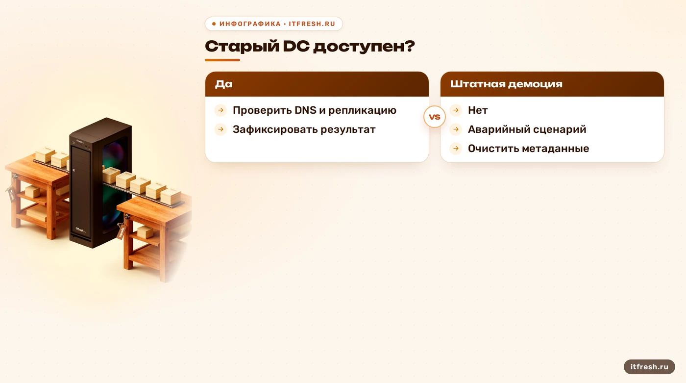 Дерево решения для безопасного вывода старого контроллера домена