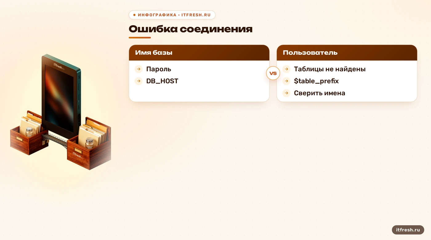Сравнение проверки соединения WordPress с MySQL и префикса таблиц