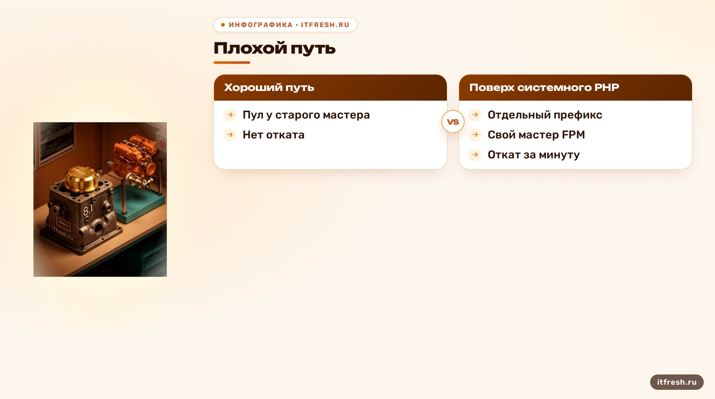 Сравнение рисков установки PHP поверх системы и в отдельный префикс