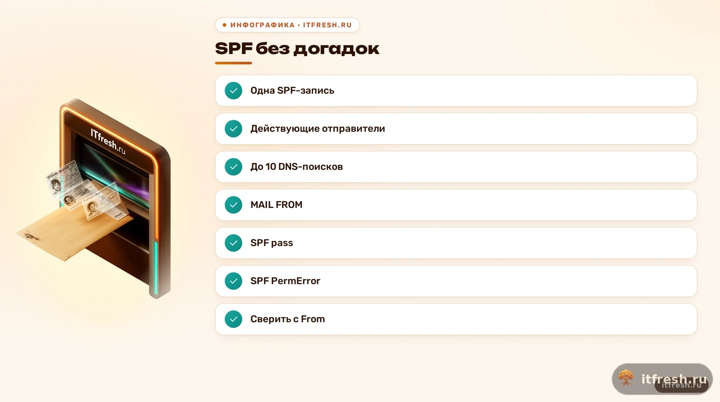 Чеклист одной SPF-записи и проверок для DMARC