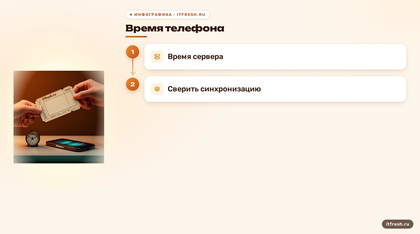Сравнение времени телефона и сервера проверки