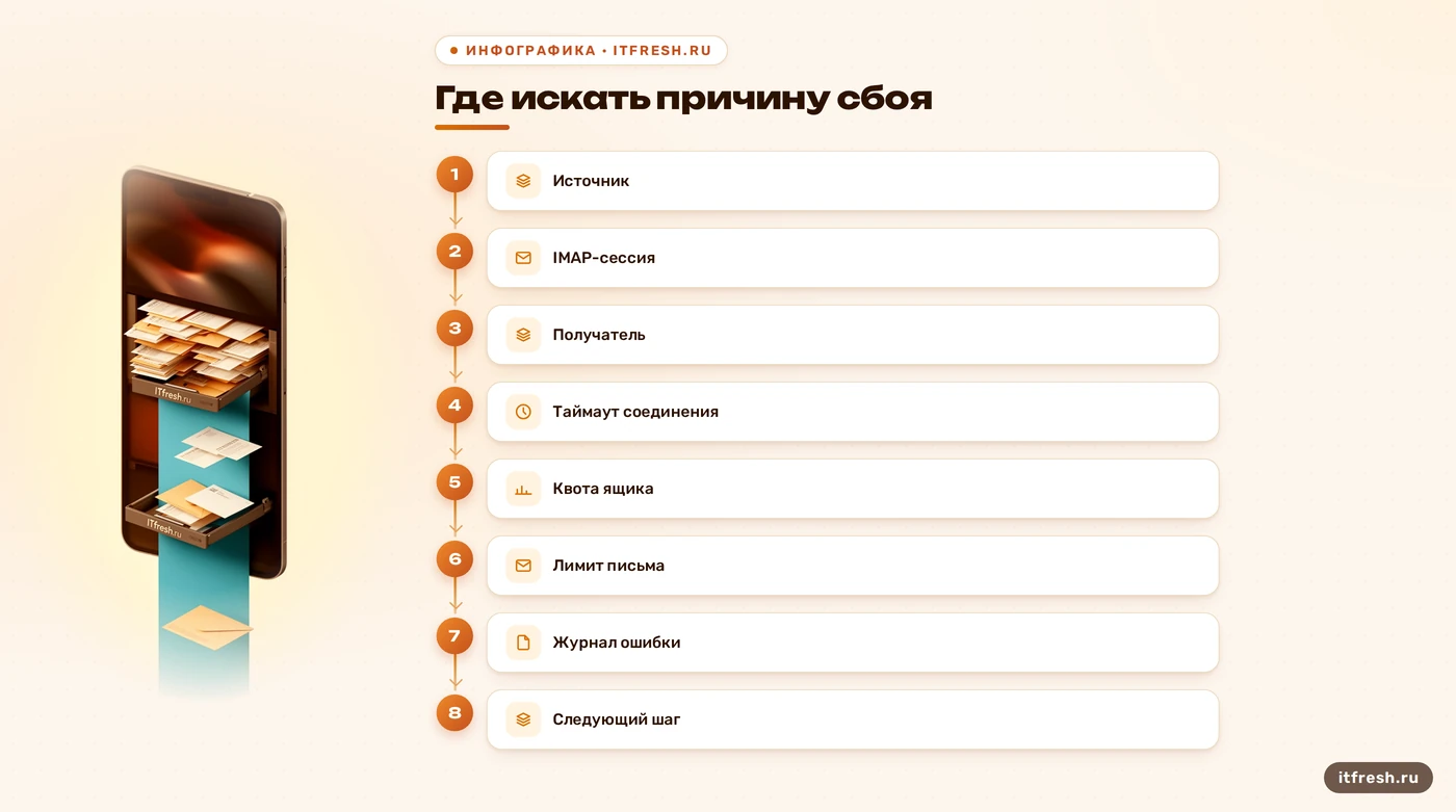 Схема причин, по которым может остановиться миграция почты