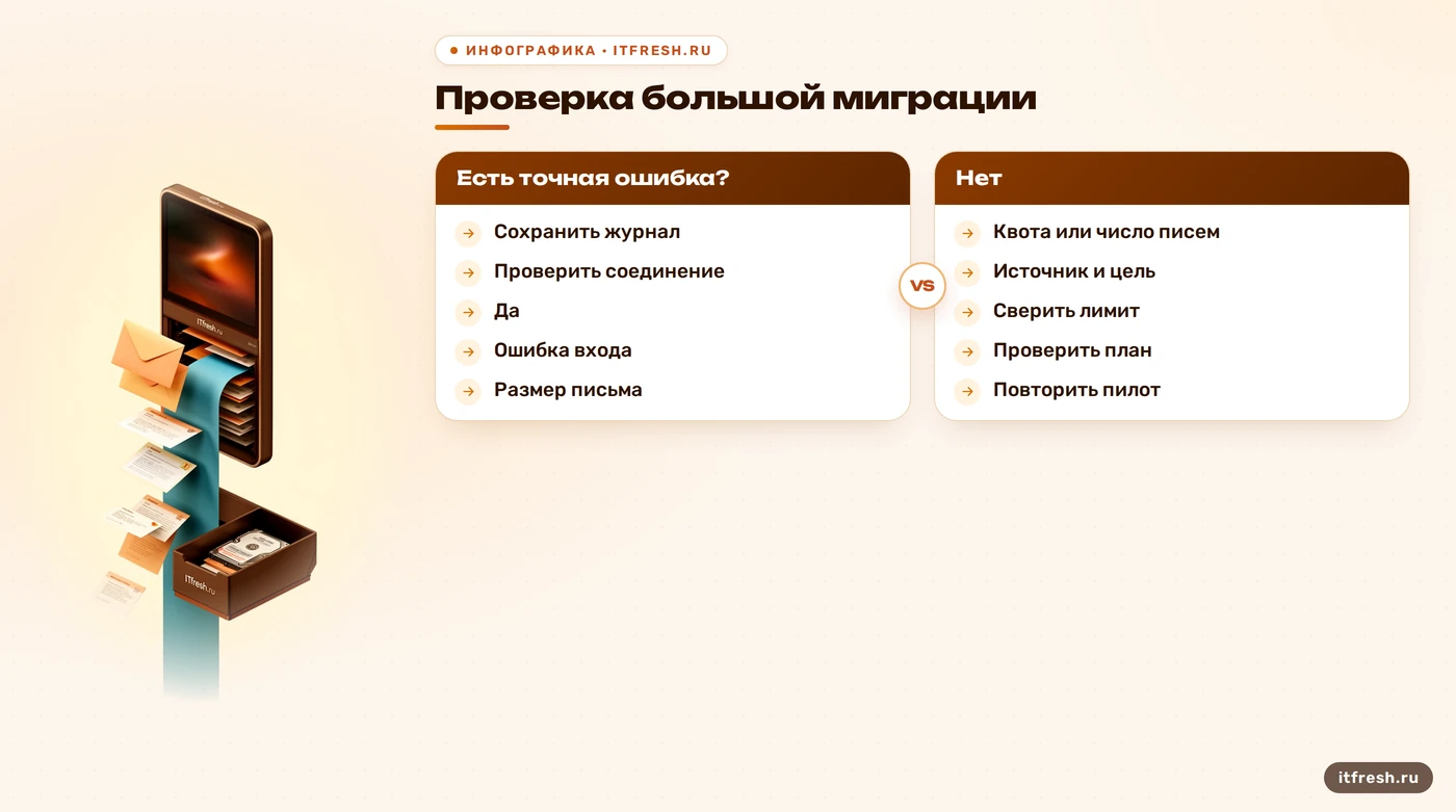 Дерево решений для поиска причины отказа при переносе почты