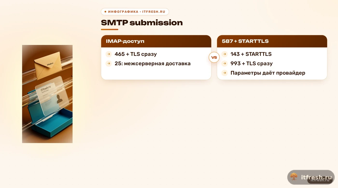 Сравнение SMTP и IMAP портов с режимами TLS