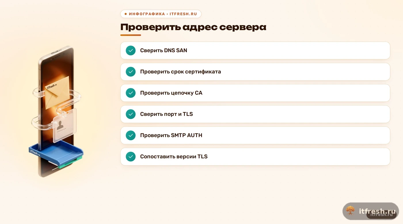 Чек-лист диагностики TLS и почтового подключения в Outlook