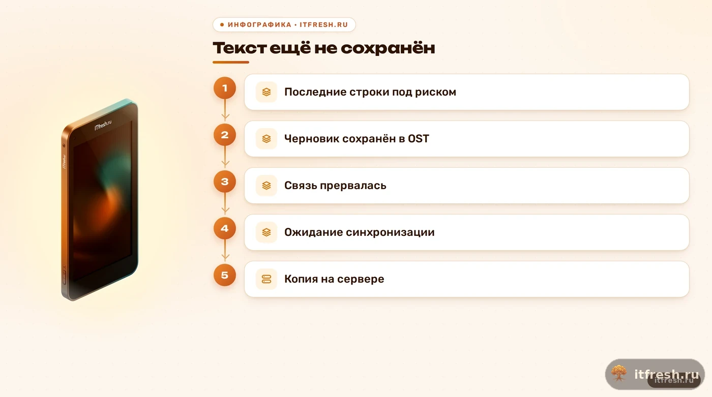 Схема локального черновика Outlook и синхронизации после сбоя сети