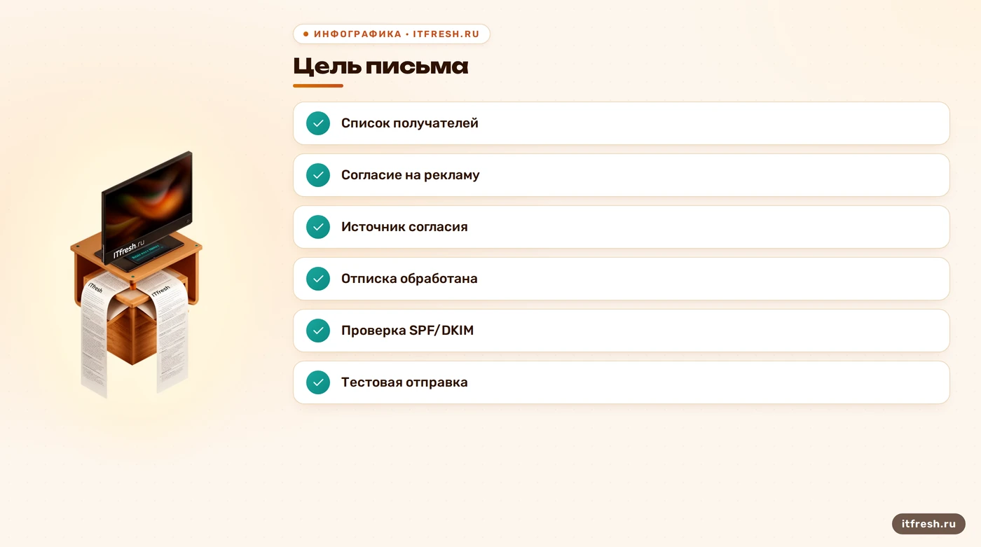 Чеклист согласия и технической проверки рекламной рассылки