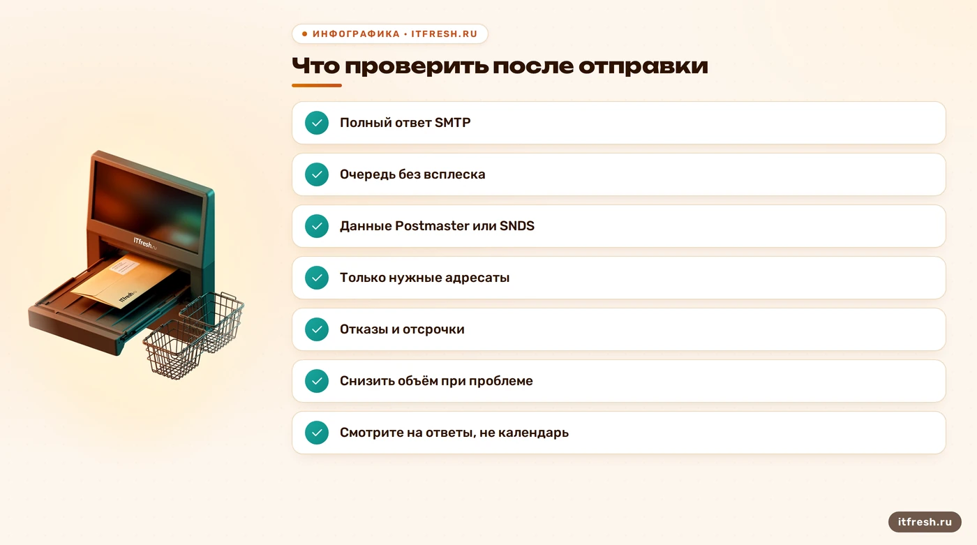 Чек-лист мониторинга отказов, очереди и репутации нового почтового IP.