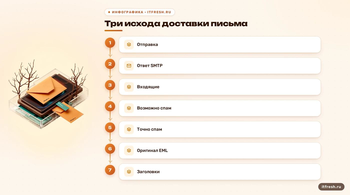 Схема различает доставку в спам и отказ SMTP Mail.ru