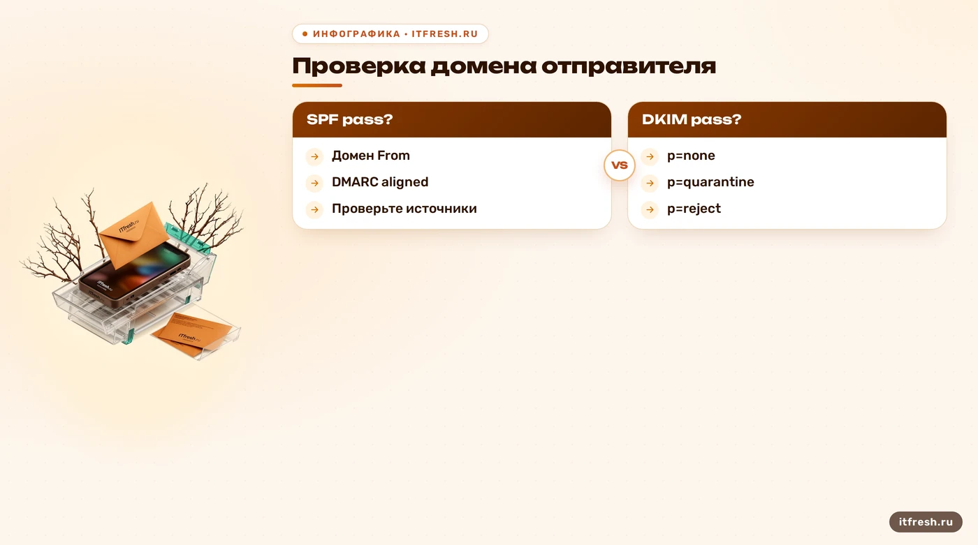 Дерево проверки SPF, DKIM и согласования домена DMARC