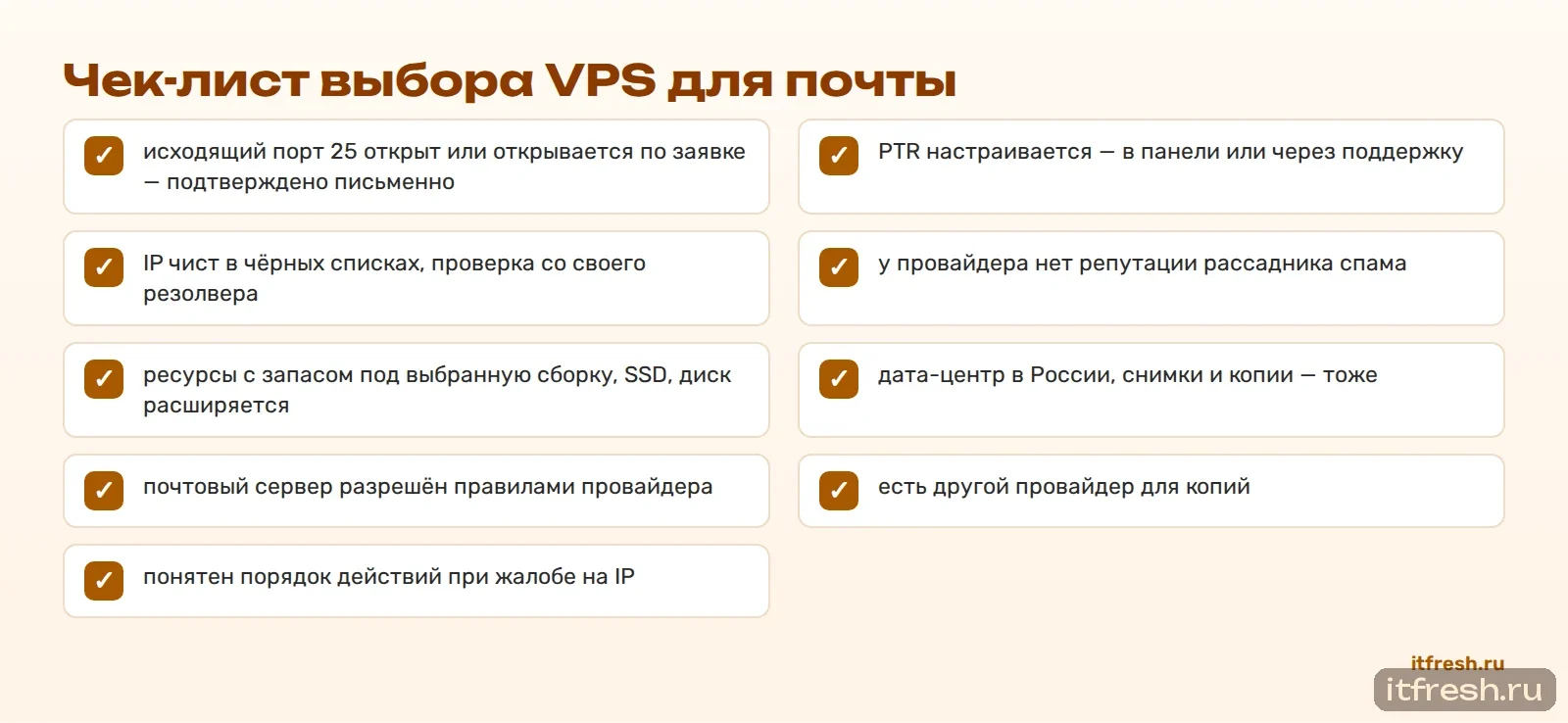 Чек-лист выбора VPS для почты