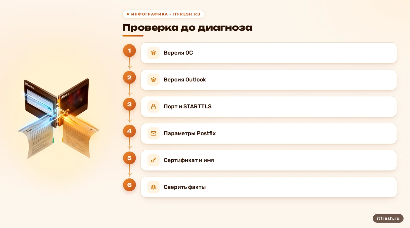 Схема проверки Outlook и Postfix перед выводом о TLS 1.3