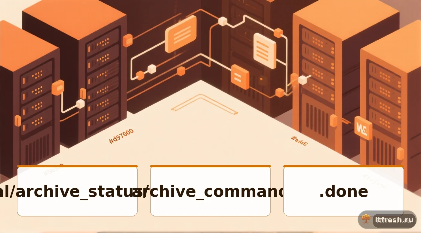 Схема процесса архивирования WAL в PostgreSQL, включая этапы создания .ready файла, выполнения archive_command и переименования в .done.