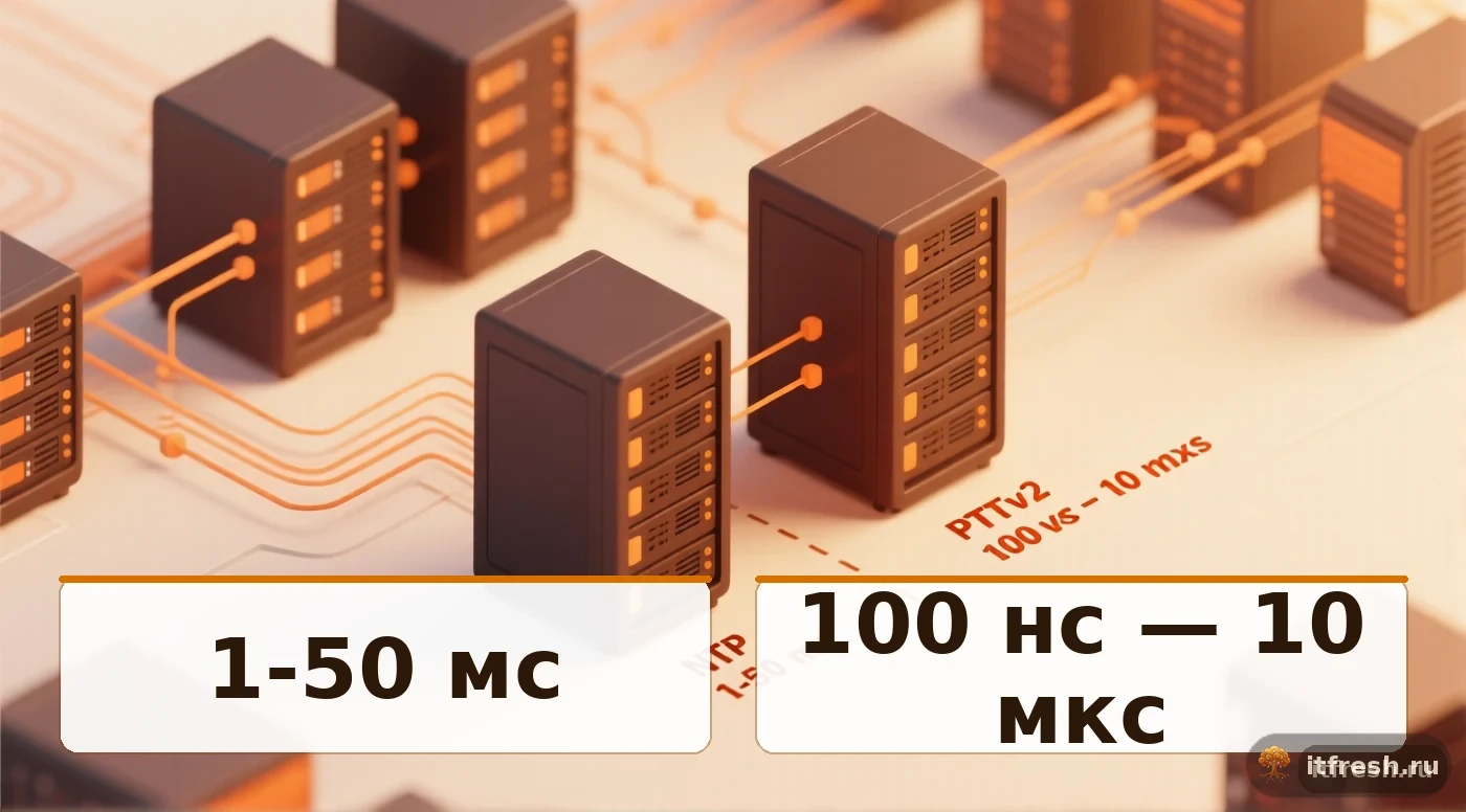 Сравнение точности NTP и PTPv2 в корпоративных сетях