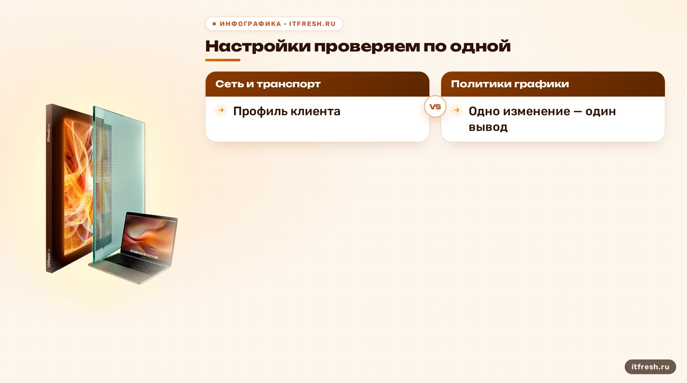 Последовательность сравнения сети, политик графики и профиля клиента