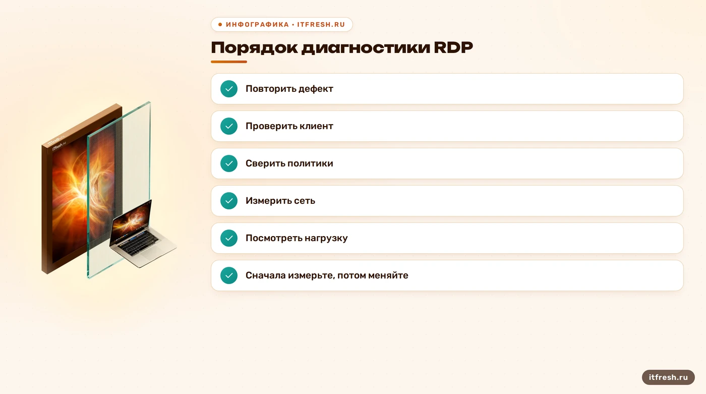 Последовательный чек-лист диагностики качества удалённого рабочего стола