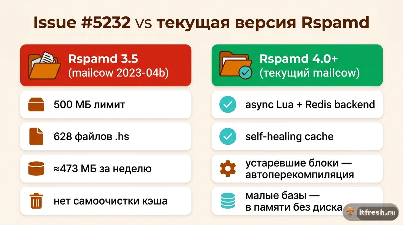 Сравнение архитектуры кэша Hyperscan в Rspamd 3.5 из issue 5232 и в текущих версиях Rspamd 4.0+