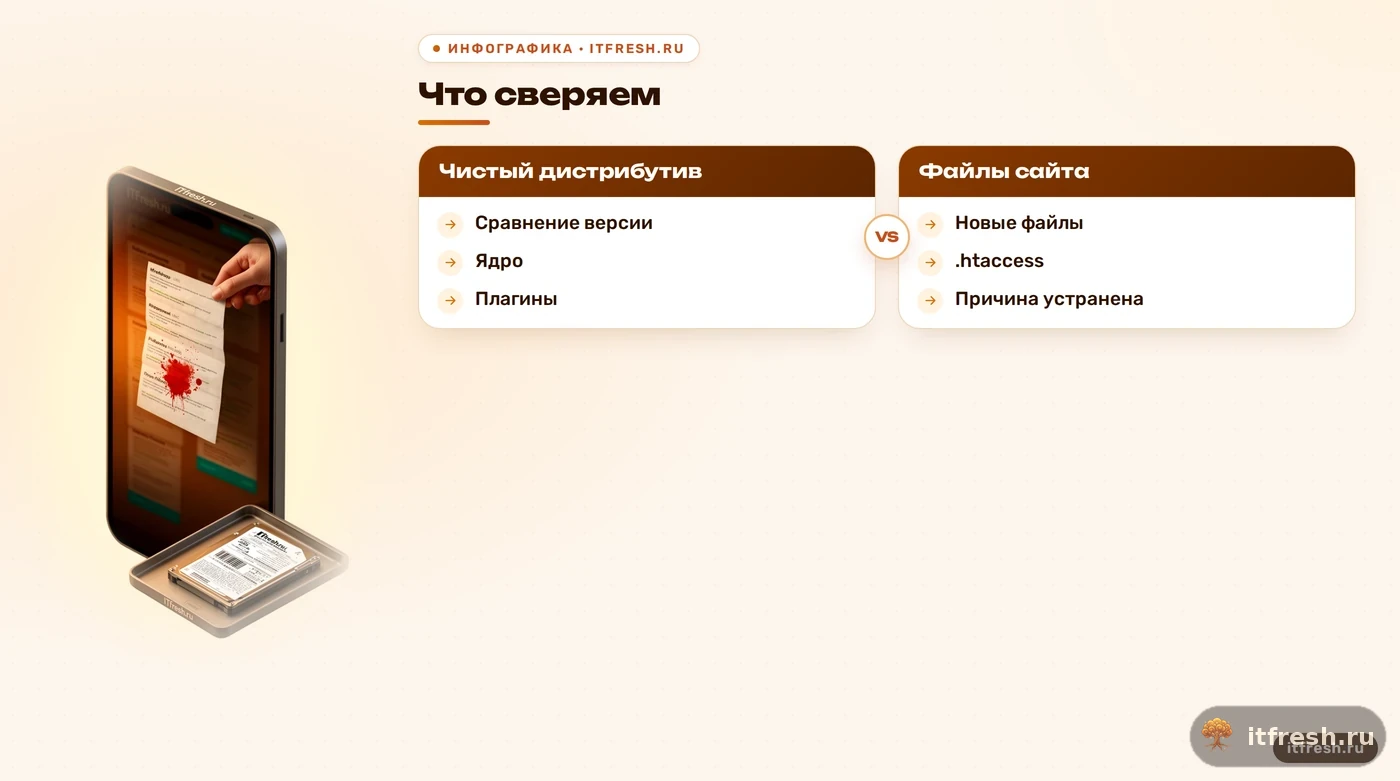 Сравнение компонентов CMS при проверке сайта после взлома