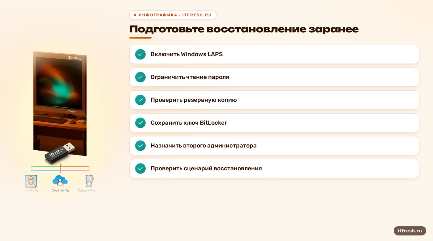 Чеклист подготовки безопасного восстановления доступа Windows