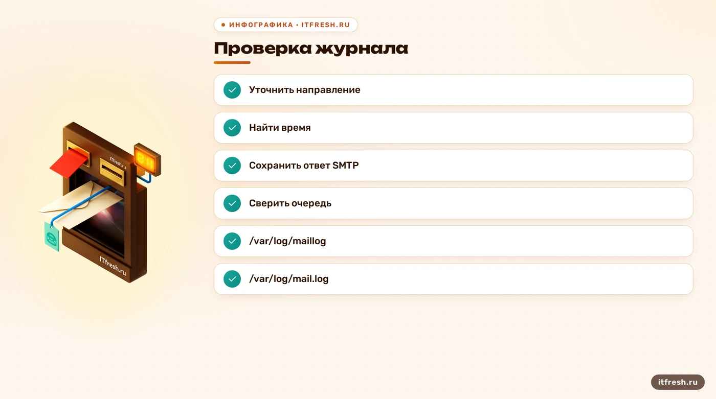 Чек-лист поиска ответа SMTP в журнале Postfix