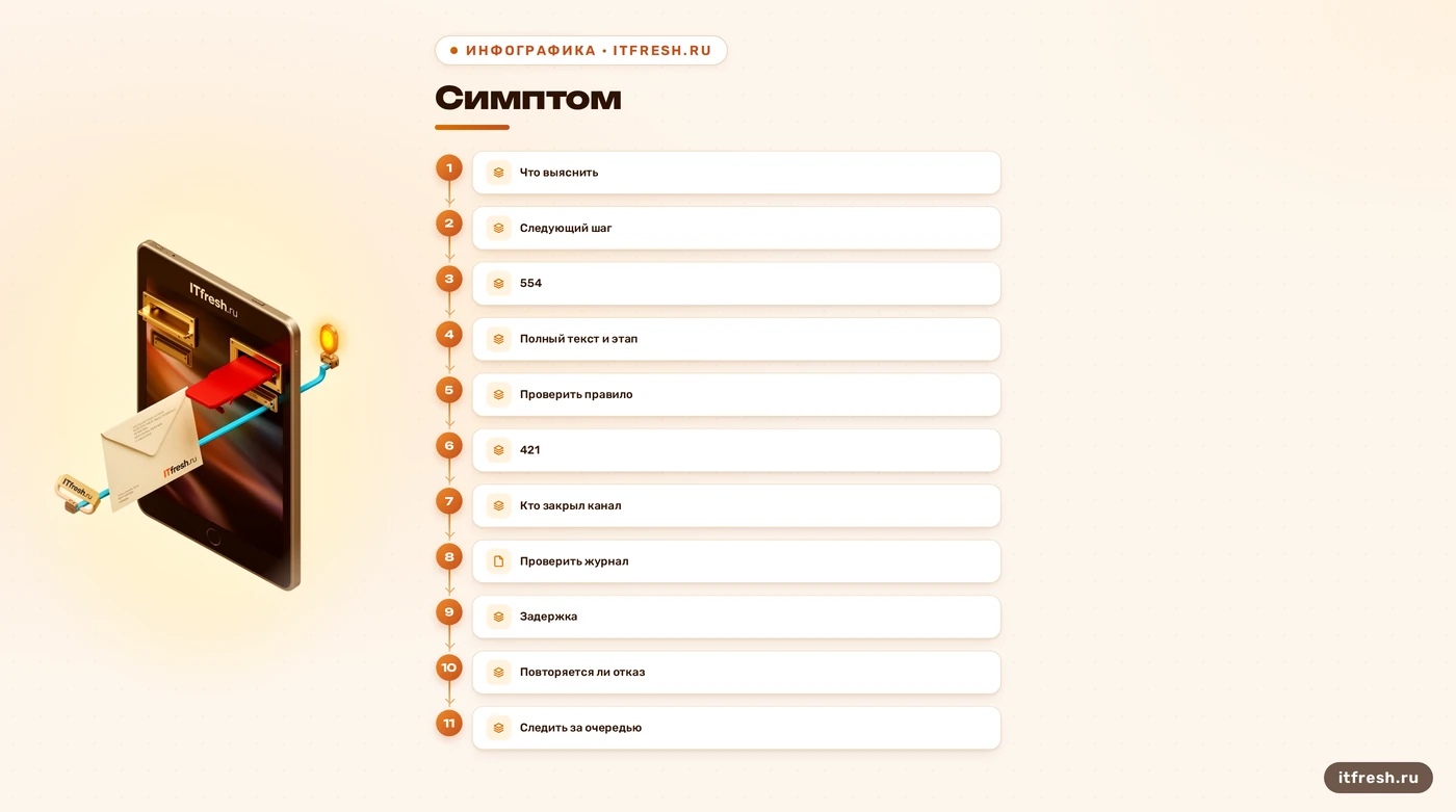Матрица действий при SMTP-ошибках 554 и 421