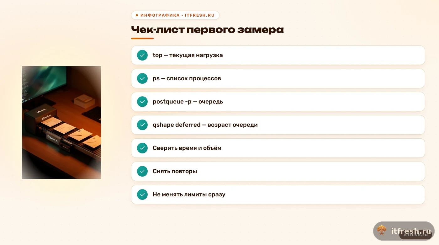 Чек-лист проверки процессов и очереди почтового сервера