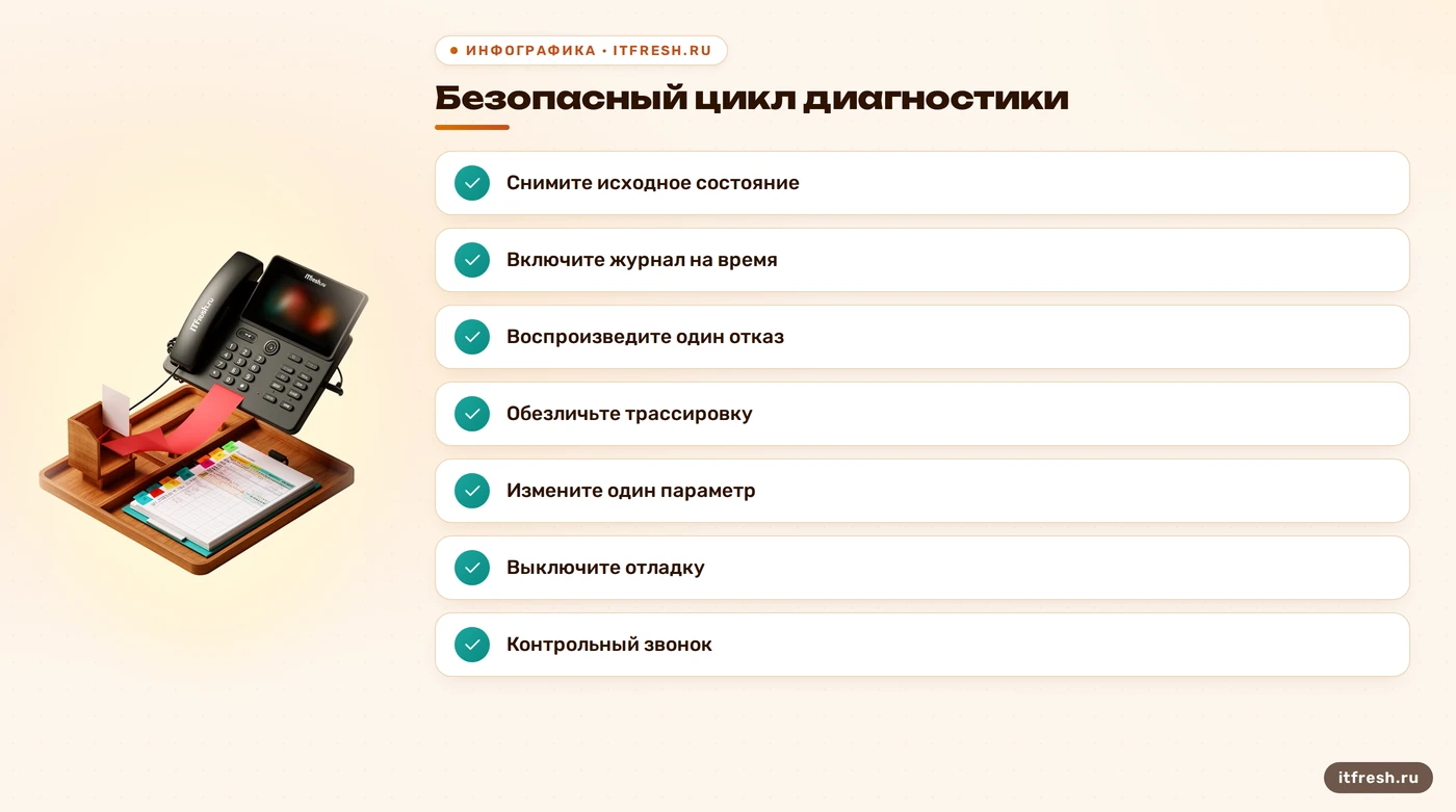 Чек-лист безопасной диагностики SIP 403 с контрольным звонком