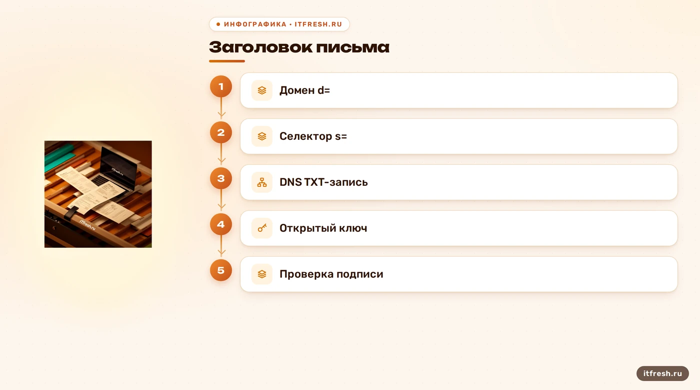 Схема поиска DKIM-ключа по селектору и домену.