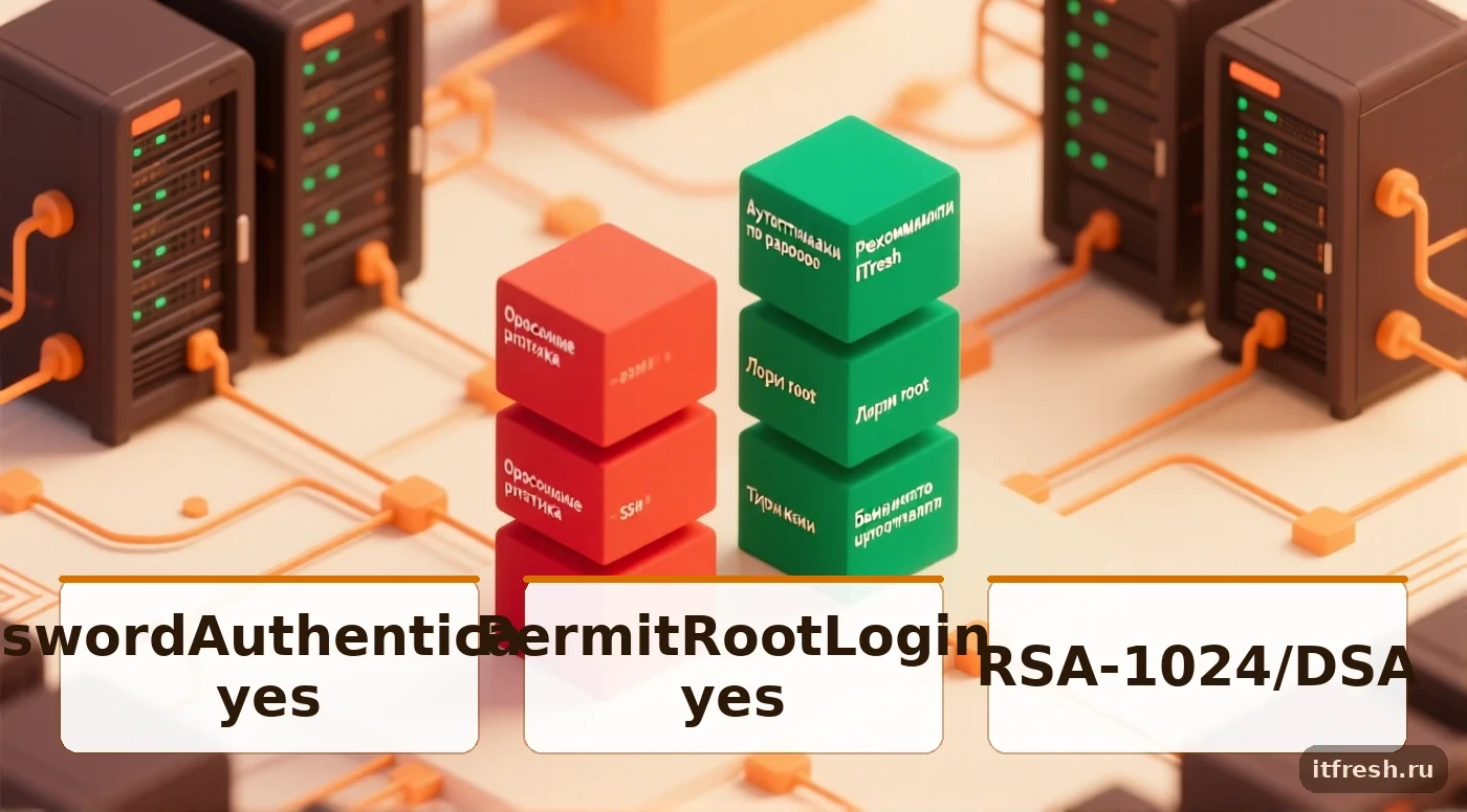 Сравнение опасных и безопасных практик SSH: аутентификация, root-доступ, алгоритмы ключей, управление пользователями