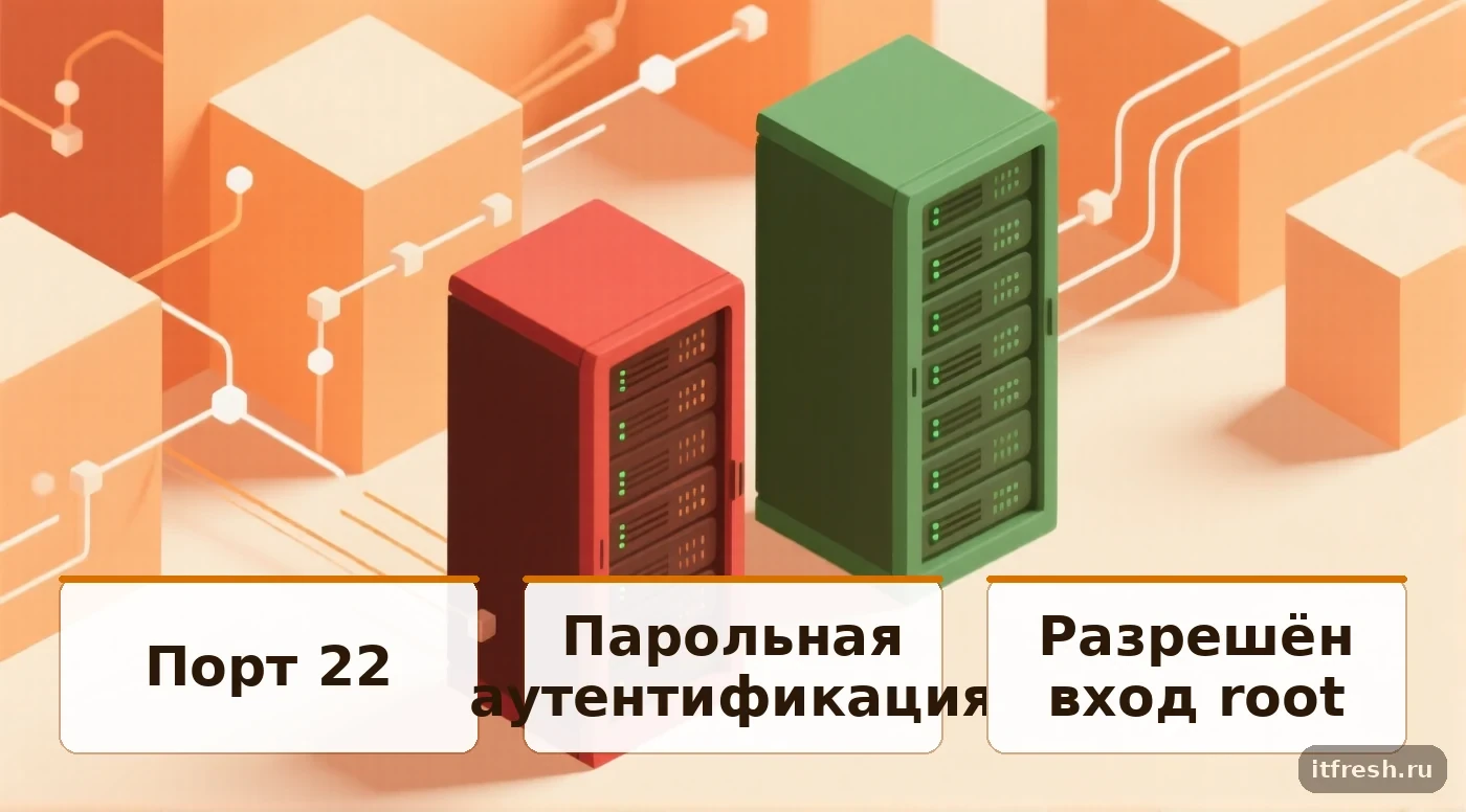 Сравнение стандартной и безопасной конфигурации SSH для защиты сервера от атак