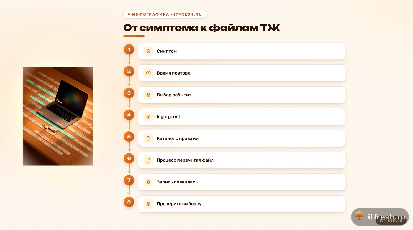Схема включения и проверки технологического журнала 1С