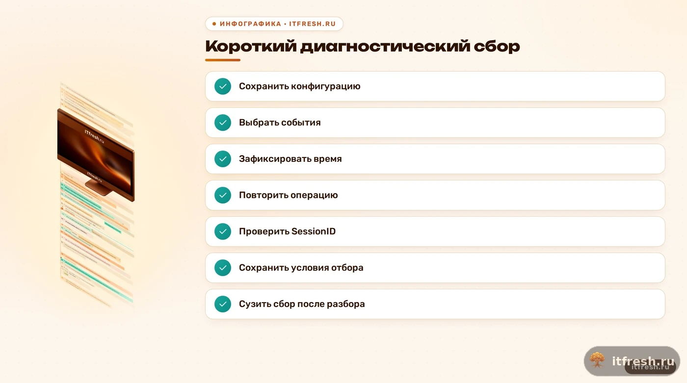 Чек-лист краткого сбора технологического журнала 1С