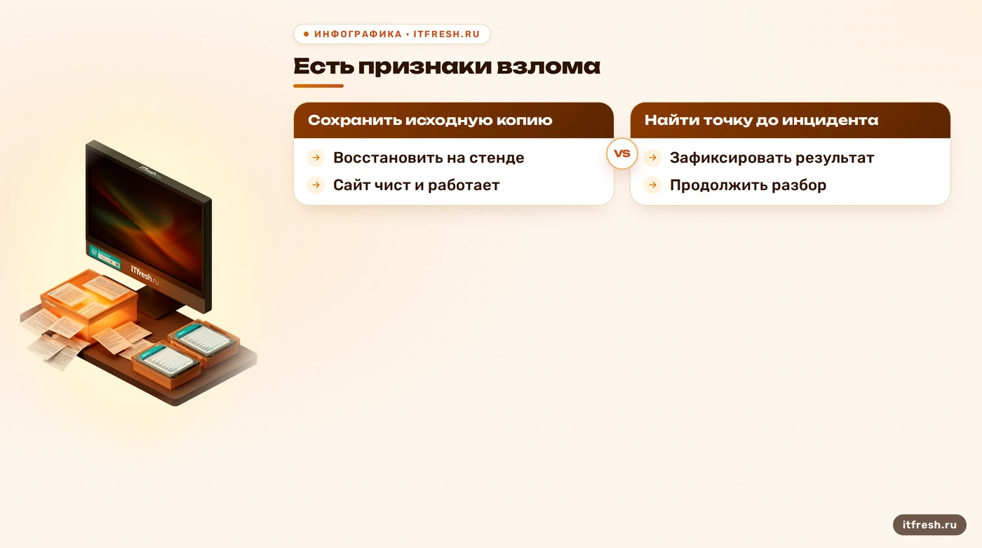 Дерево действий при заражении WordPress