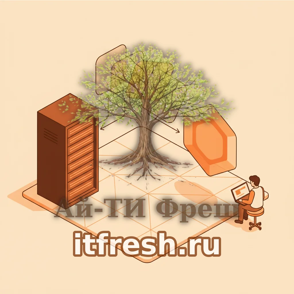 Изометрическая схема развёртывания MODX 3.2: серверная стойка в дата-центре, из неё разворачиваются слои веб-сервера, PHP и базы данных, рядом инженер с ноутбуком