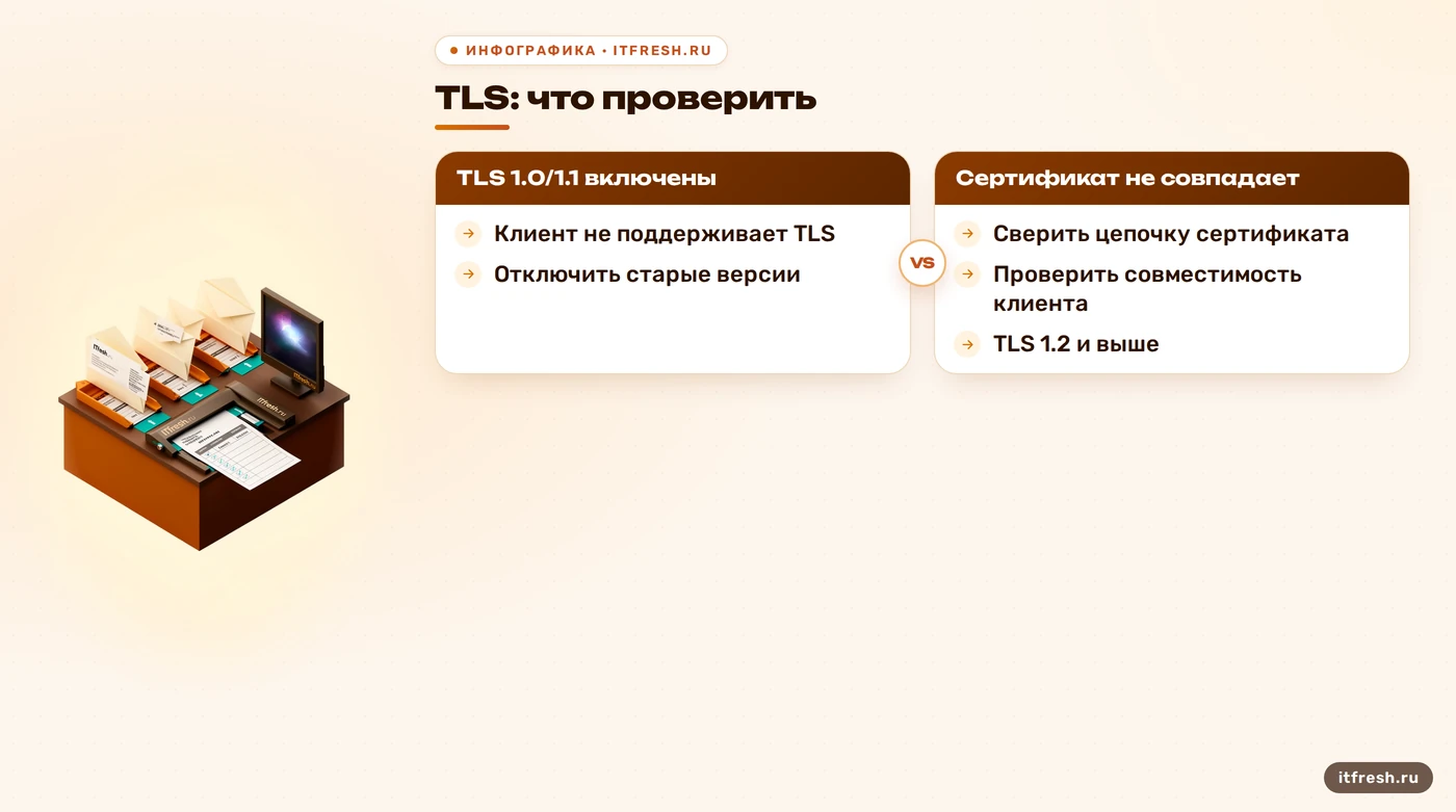 Сравнение проблем TLS и проверок для почтового сервера