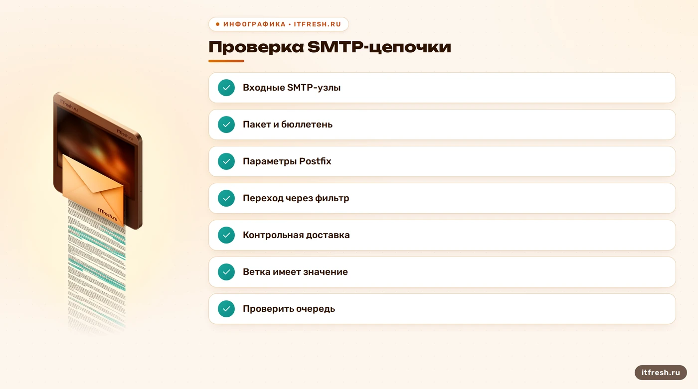 Чек-лист проверки SMTP-узлов и обновления Postfix