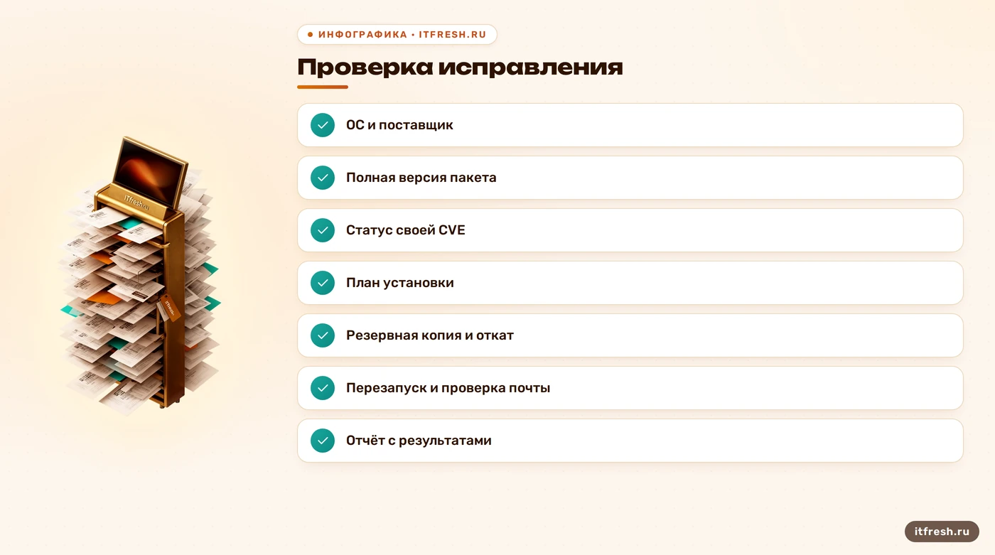 Чек-лист проверки пакета и установки исправления CVE-2024-23184 в Dovecot